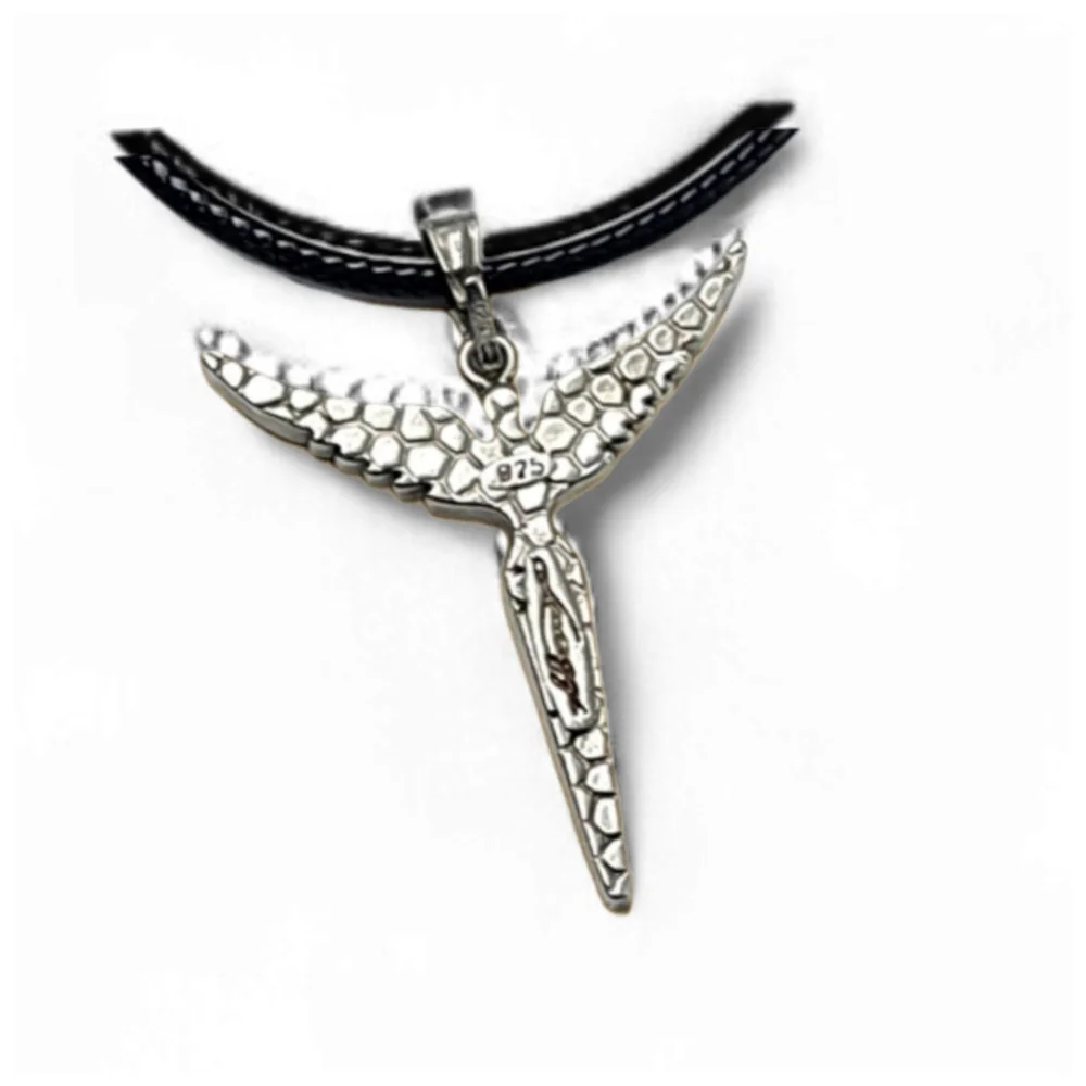 Sterling Silver and Black Onyx Angel with Wings Pendant Necklace